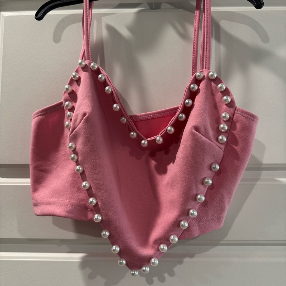 EUC Shein pearl embellished valentine’s day crop top size small